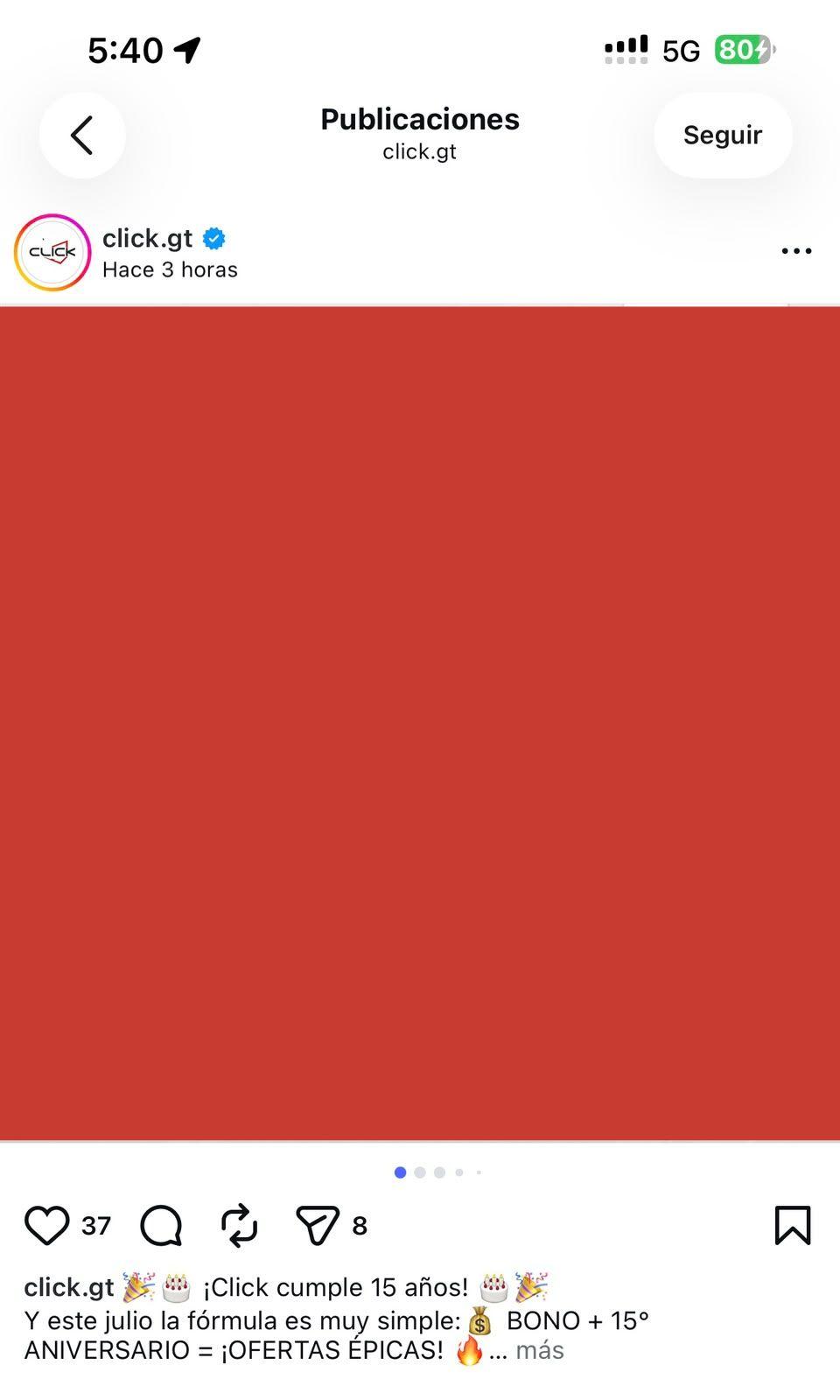 Captura de una publicación de Instagram de Click