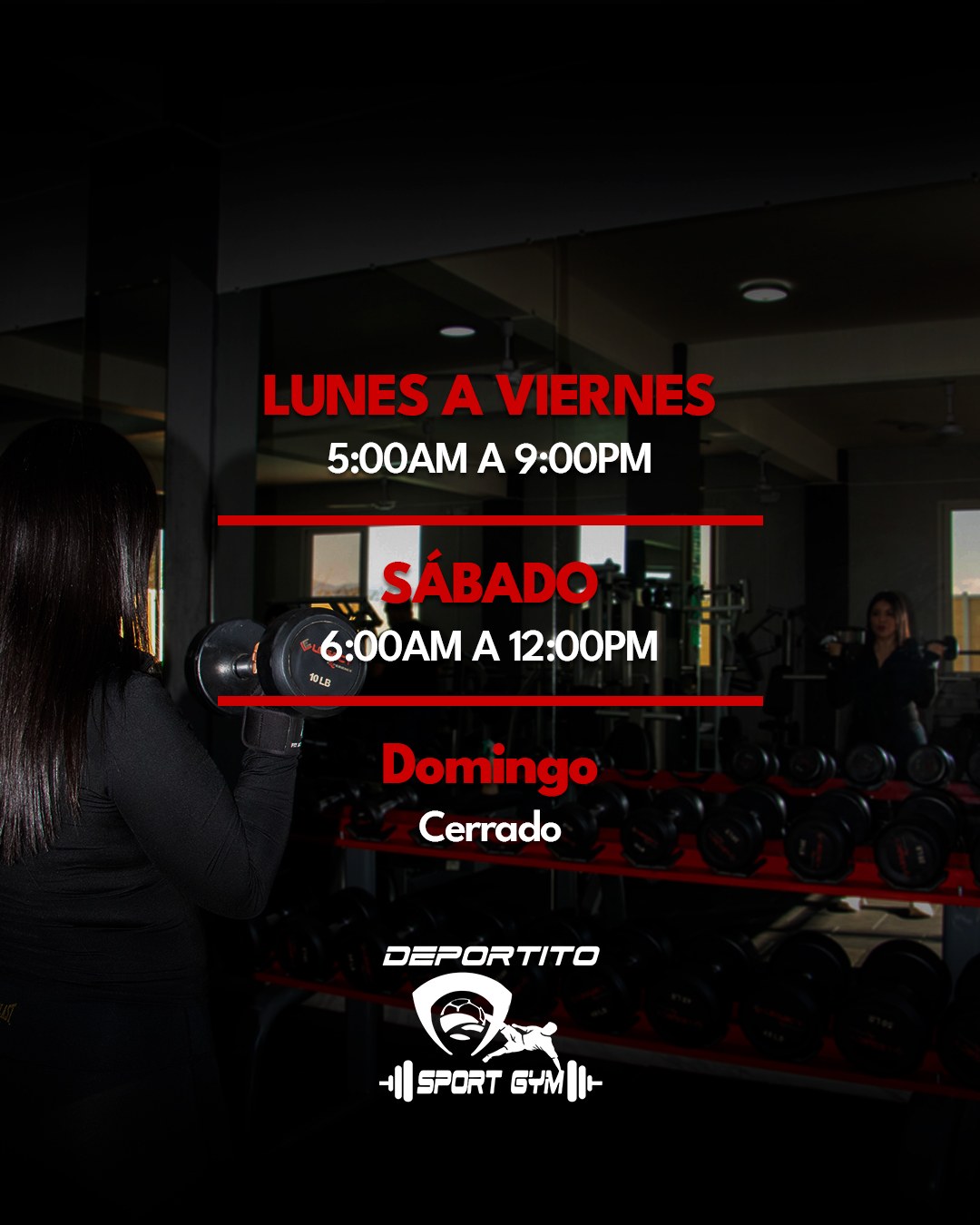 Diseño con horarios de atención del gimnasio